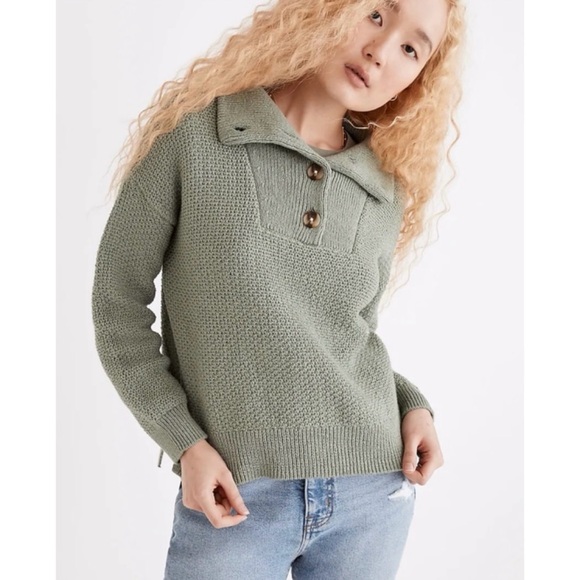 MADEWELL • Green Canby Button Mockneck Knit Sweater, M - Picture 16 of 16